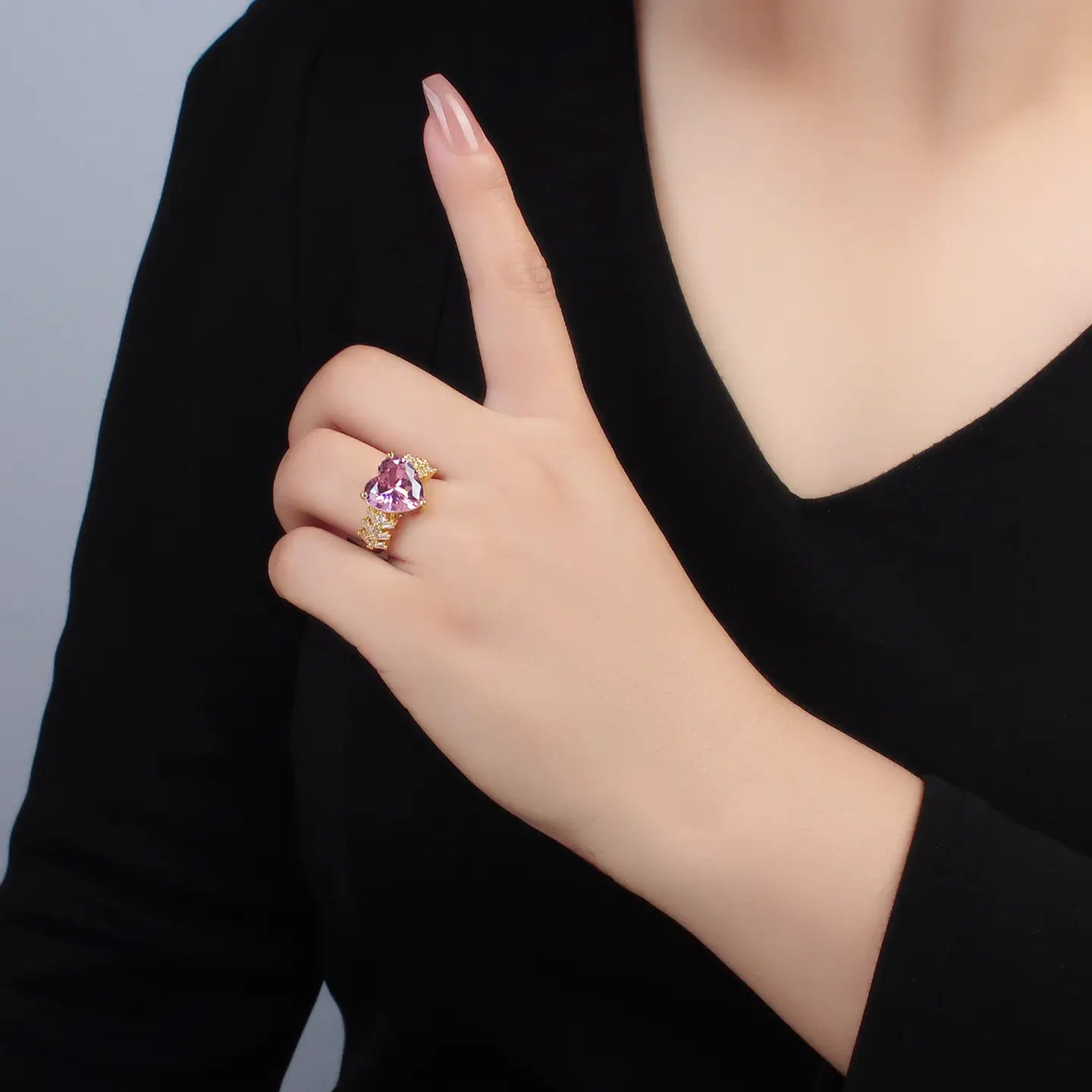 Pink Heart Solitaire Ring
