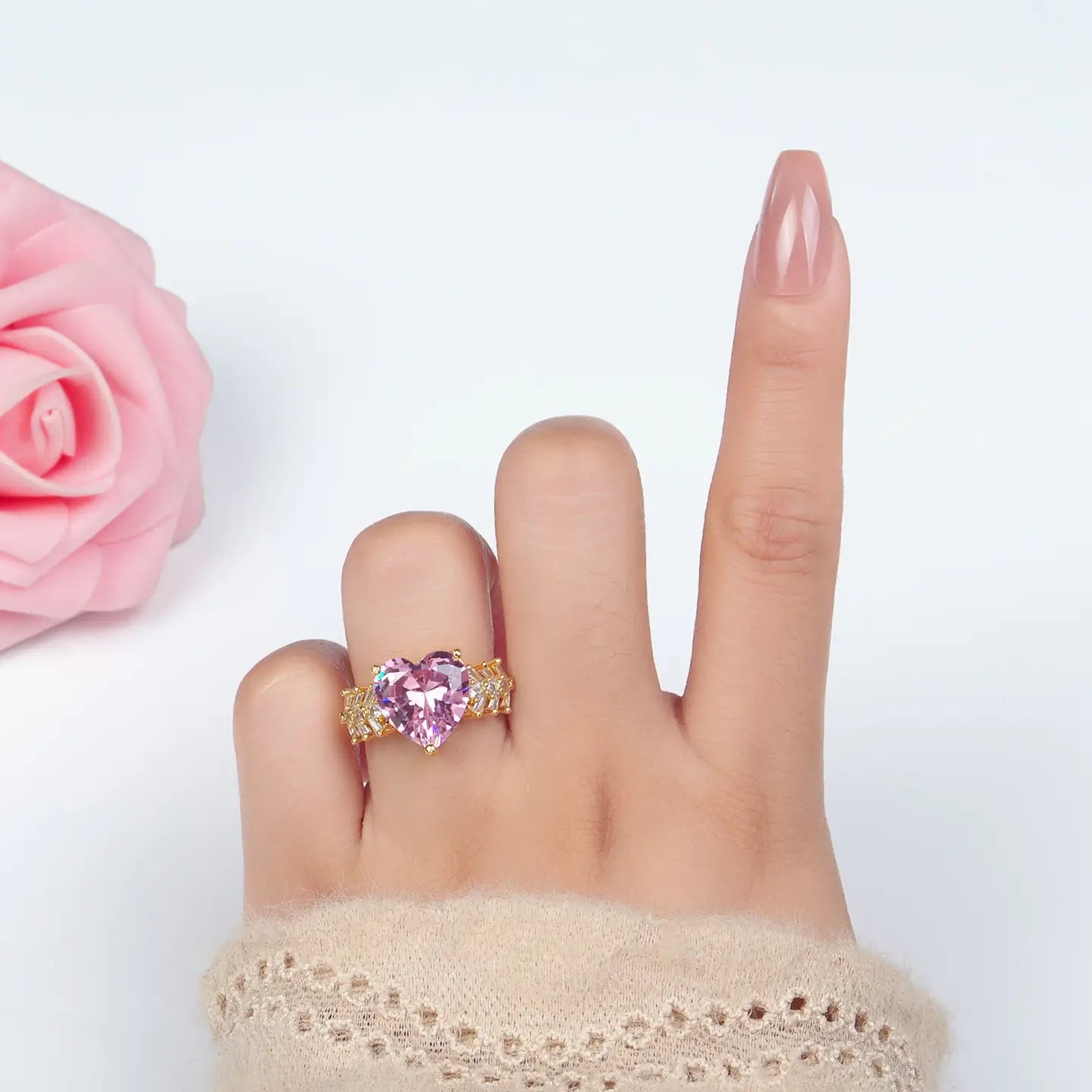 Pink Heart Solitaire Ring