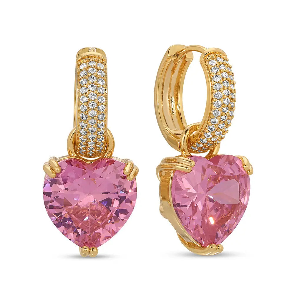 Pink Heart Drop Huggie Earrings