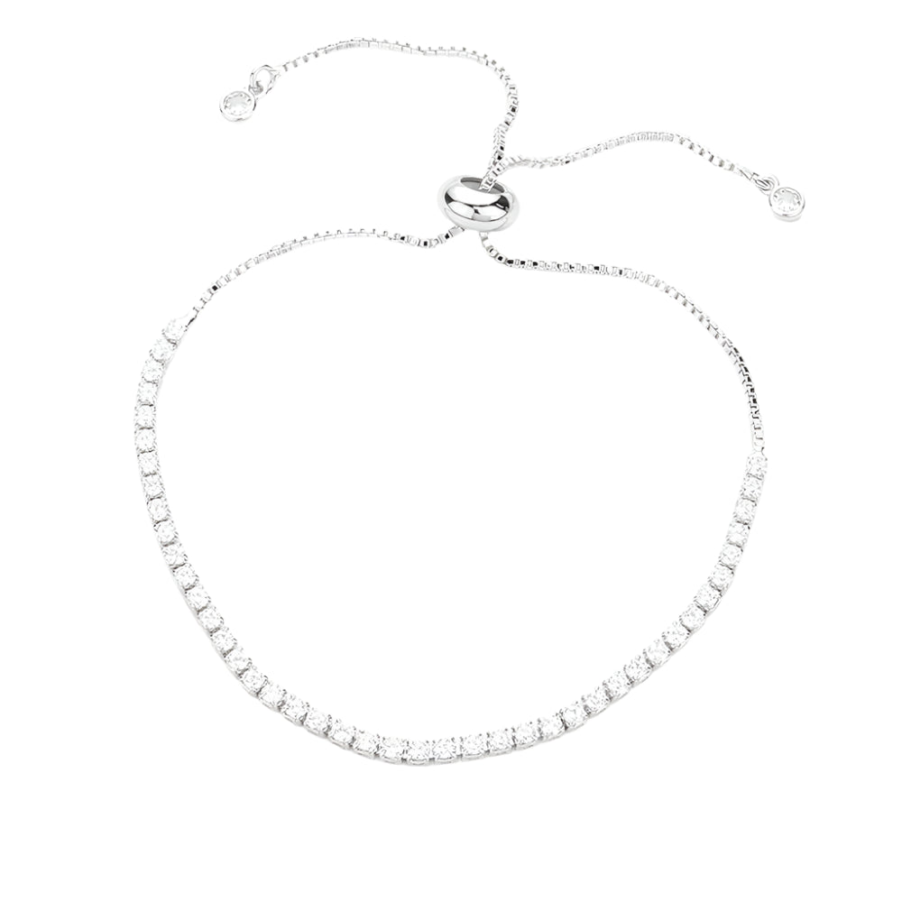 Tennis Pull Tie Bracelet- Silver