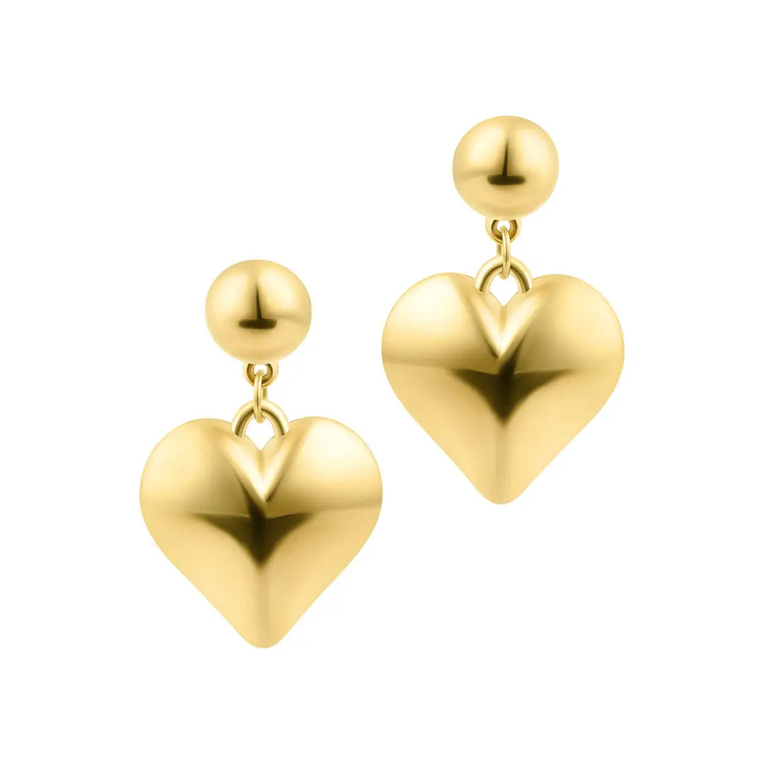 Gold Puffy Heart Drop Earrings