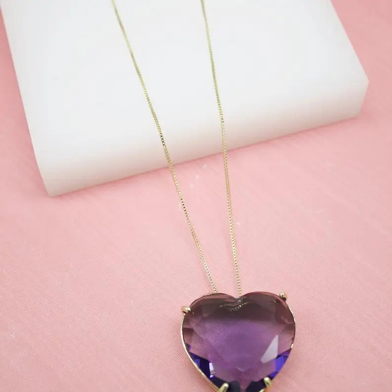 Natural Gemstone Heart Necklace- Purple