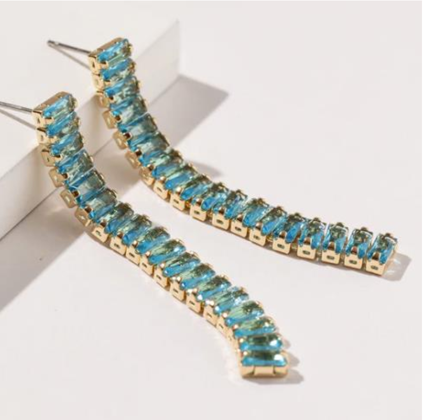 Crystal Baguette Stacked Earrings- Turquoise