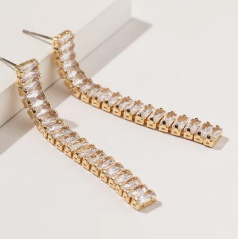 Crystal Baguette Stacked Earrings-Clear