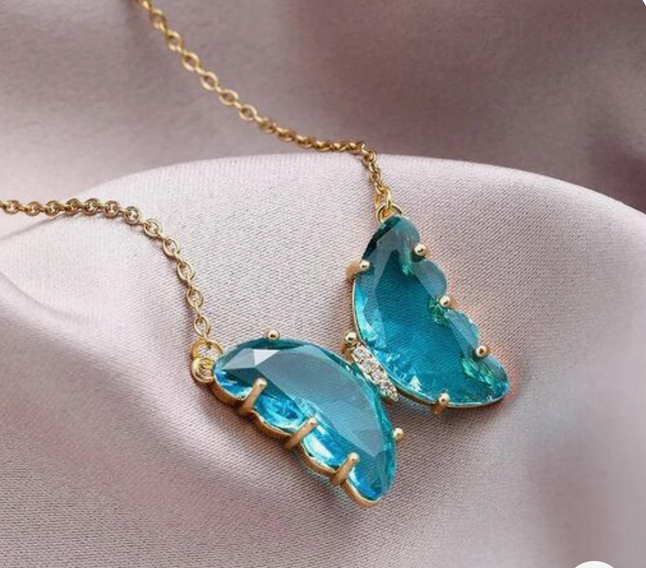 Crystal Butterfly Necklace- Blue