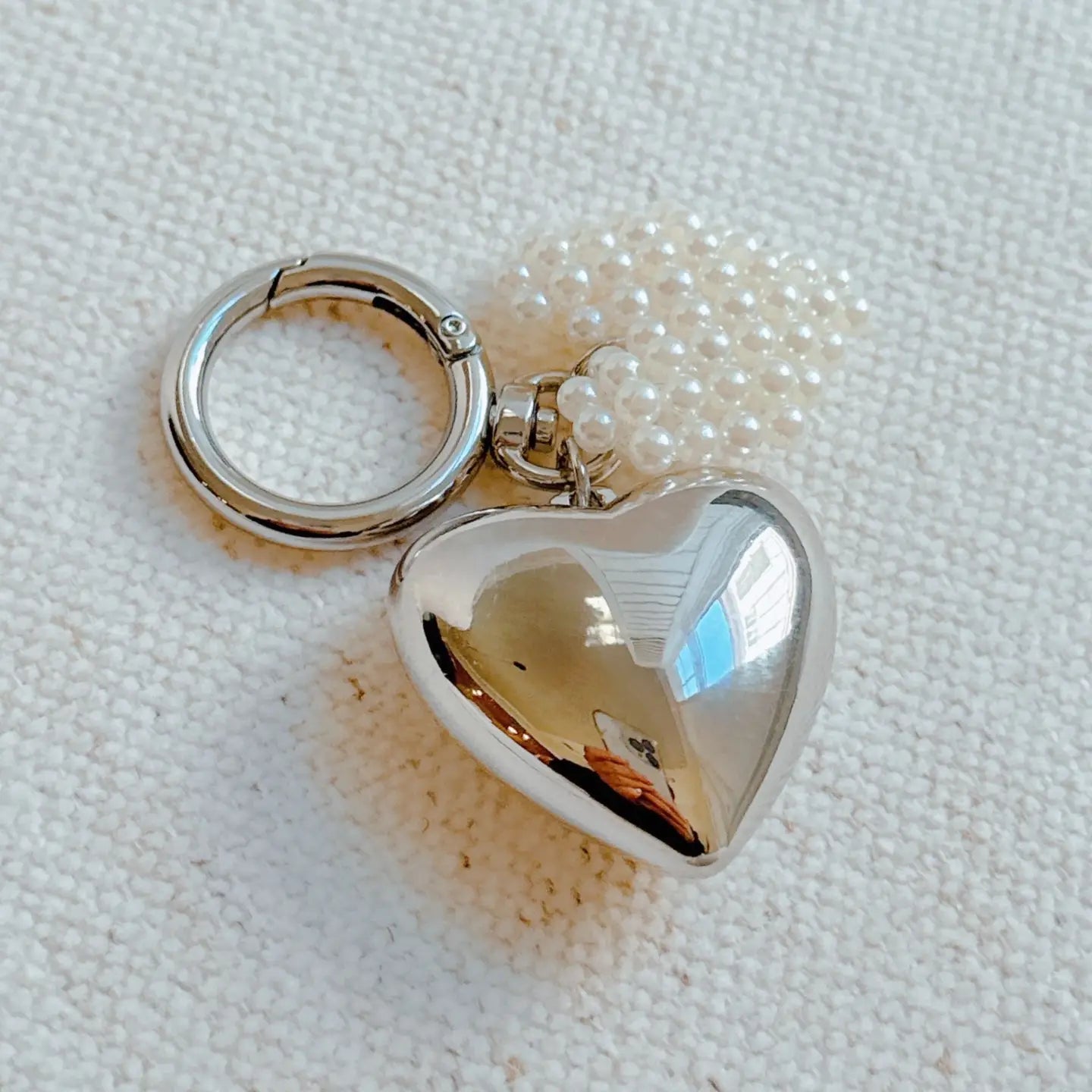 Silver Puffy Heart Bag Charm