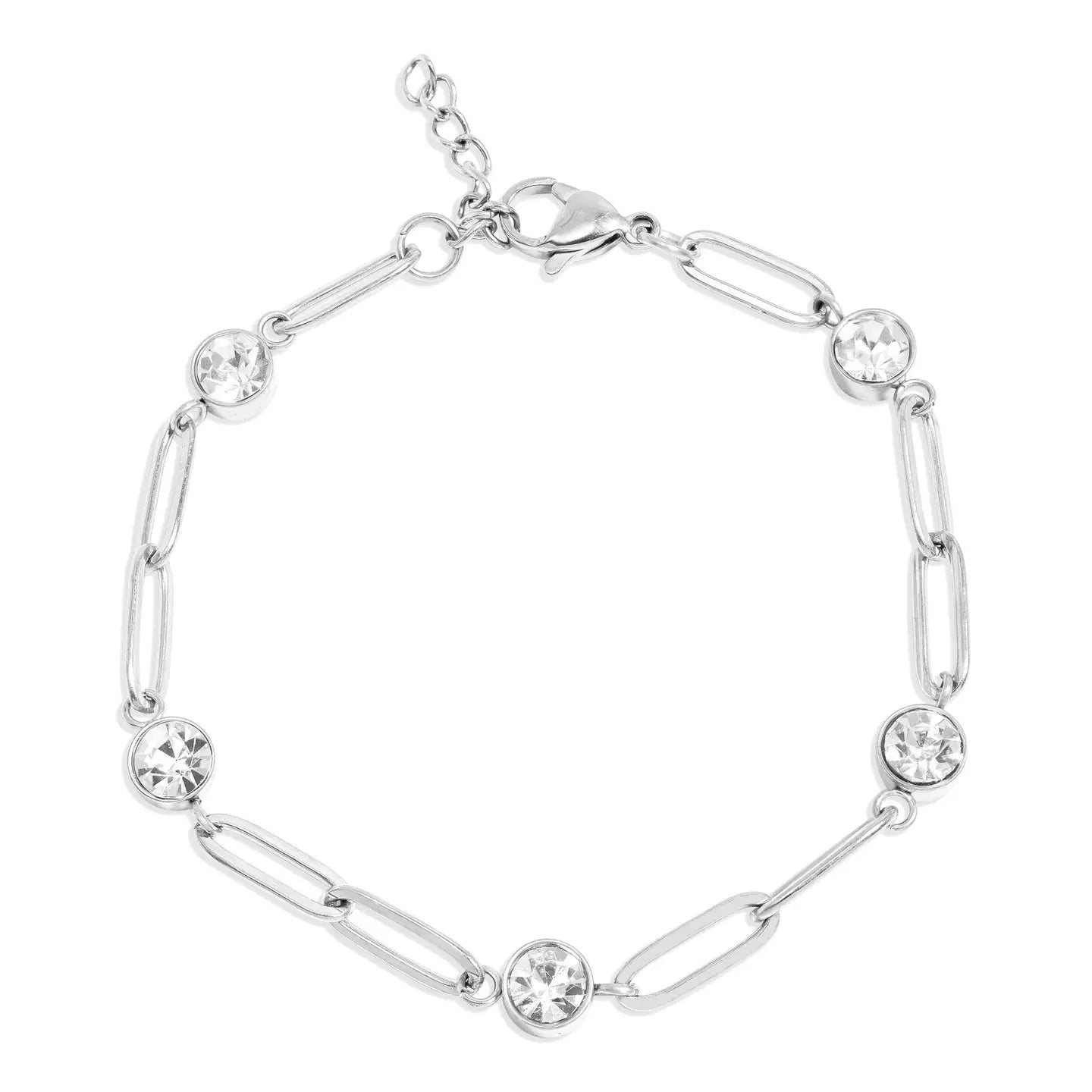 Stainless Paperclip Chain Bracelet With Stones