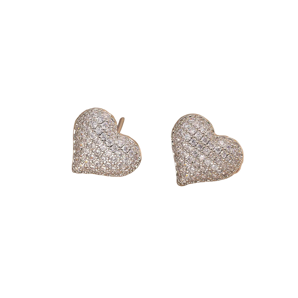 Silver Pave Heart Stud Earrings