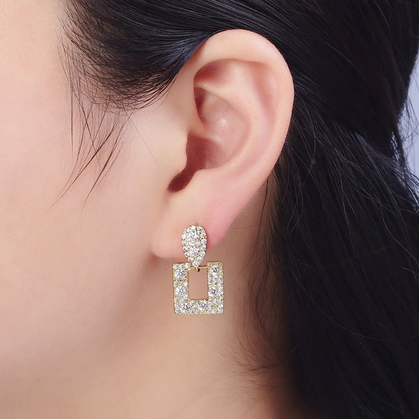 Square Drop Pave Earrings