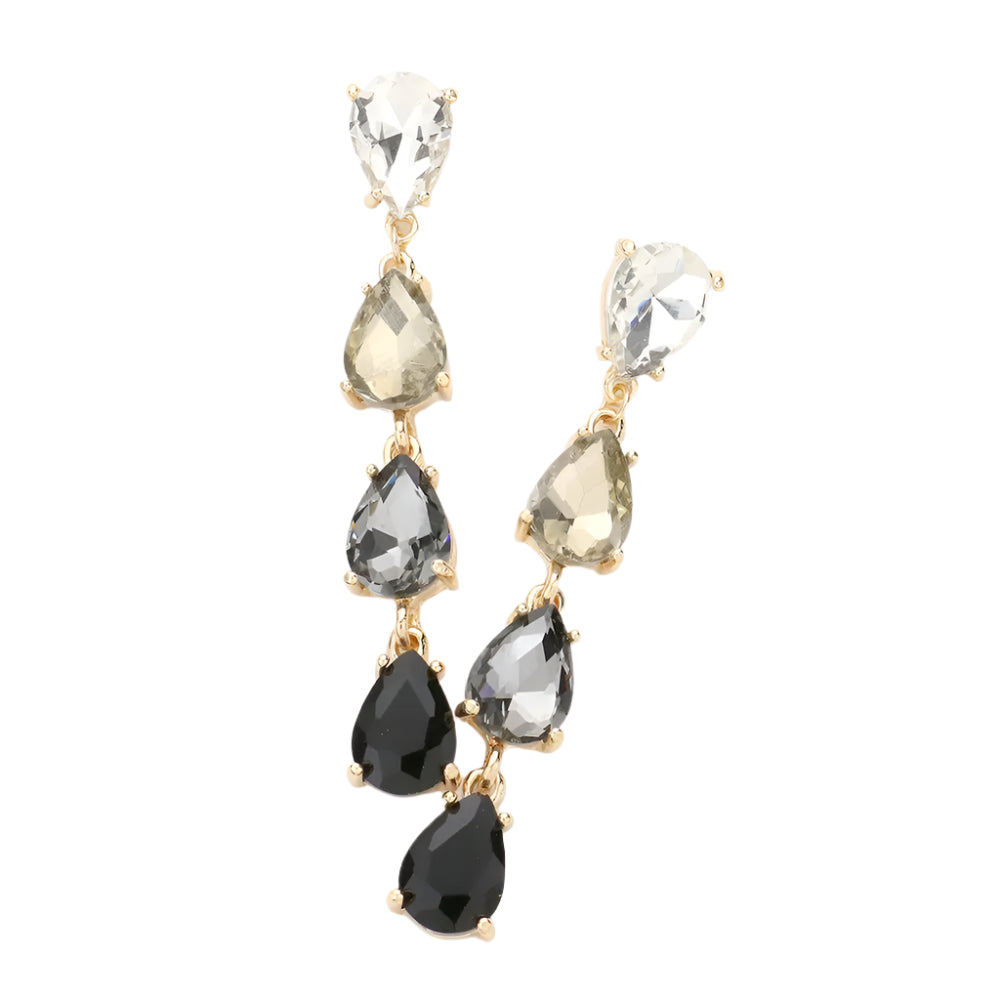 Stacked Teardrop Crystal Earrings- Multi Black