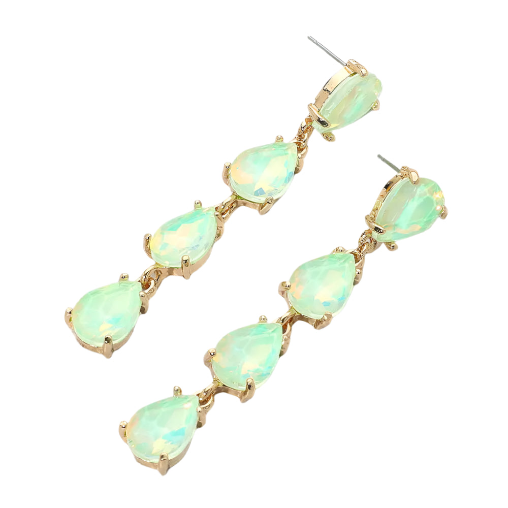 Stacked Teardrop Crystal Earrings- Opal Green