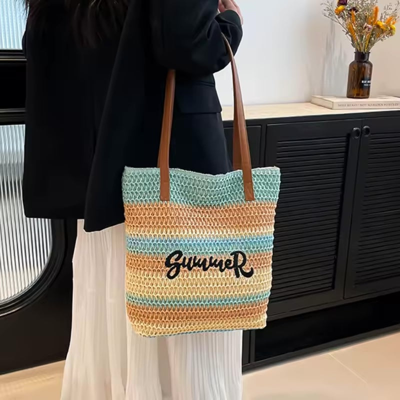The Embroidered Beach Tote- Aqua