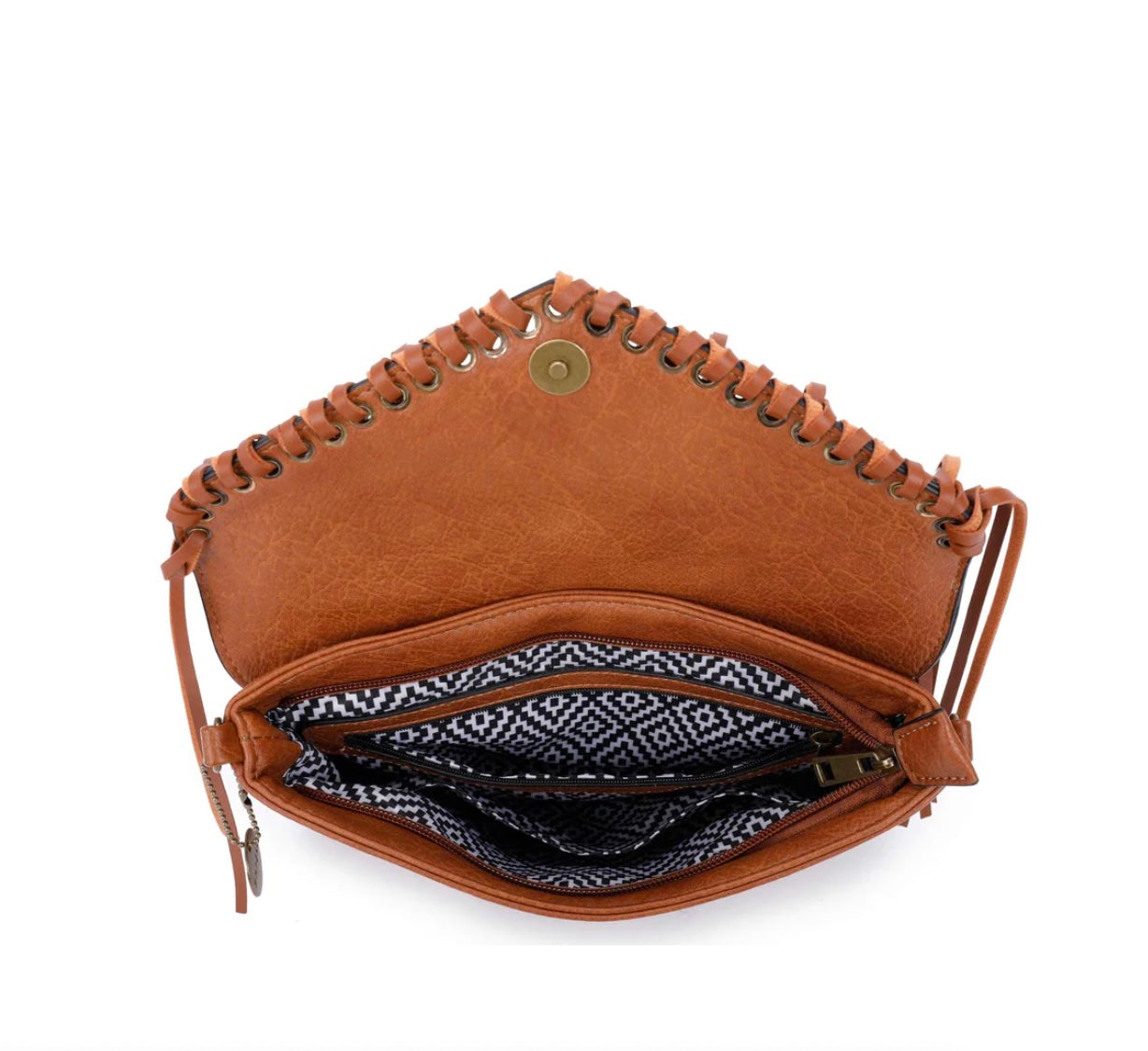 Vegan Leather Fringe Crossbody Bag- Tan