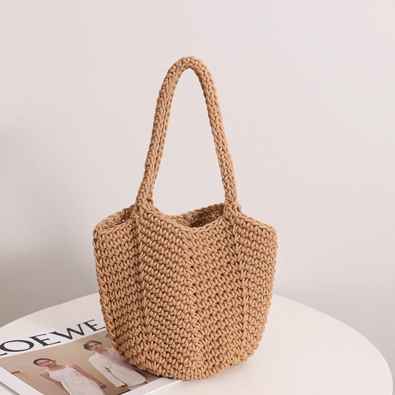 Summer Woven Bucket Bag- Natural