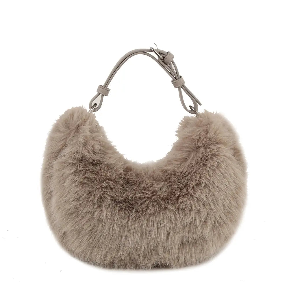 Faux Fur Shoulder Bag- Taupe