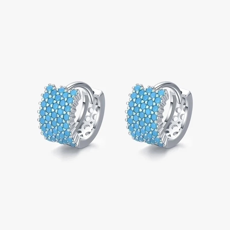 Turquoise & Silver Huggie Earrings