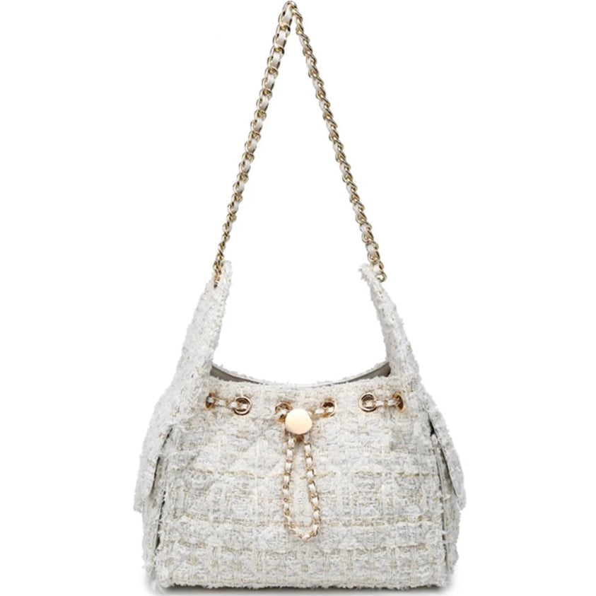 Tweed Drawstring Shoulder Bag
