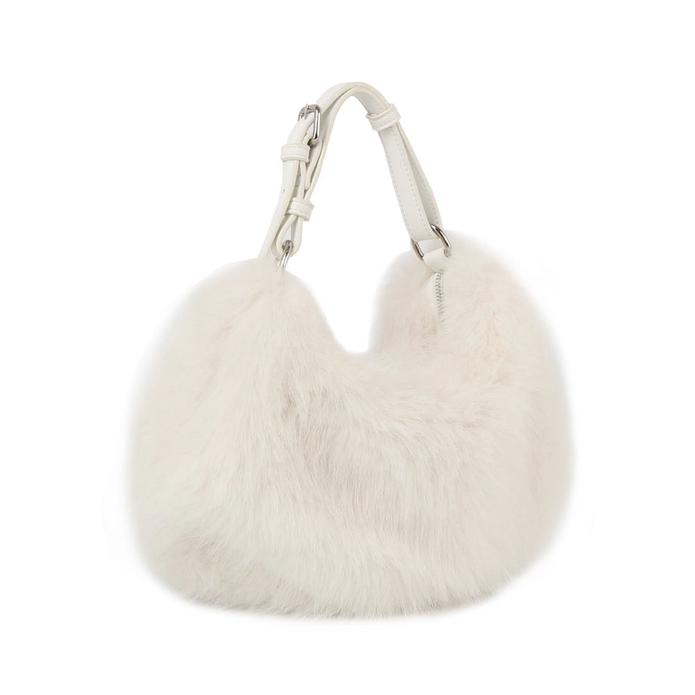 Faux Fur Shoulder Bag- White