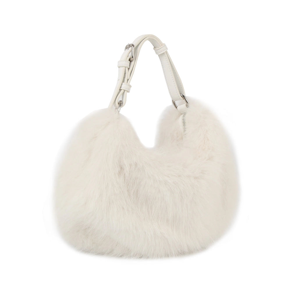 Faux Fur Shoulder Bag- White