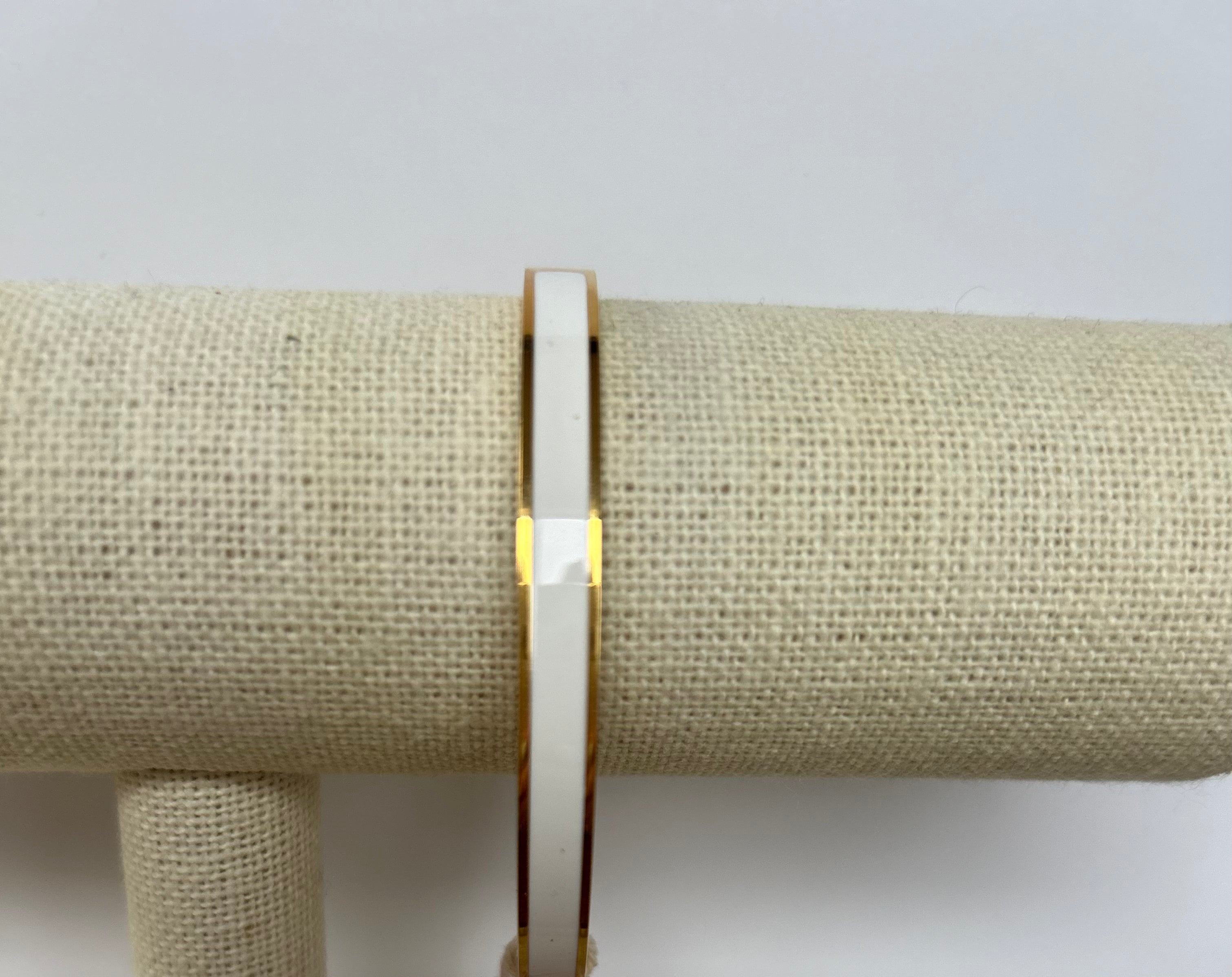 Skinny Enamel White/Gold Bangle