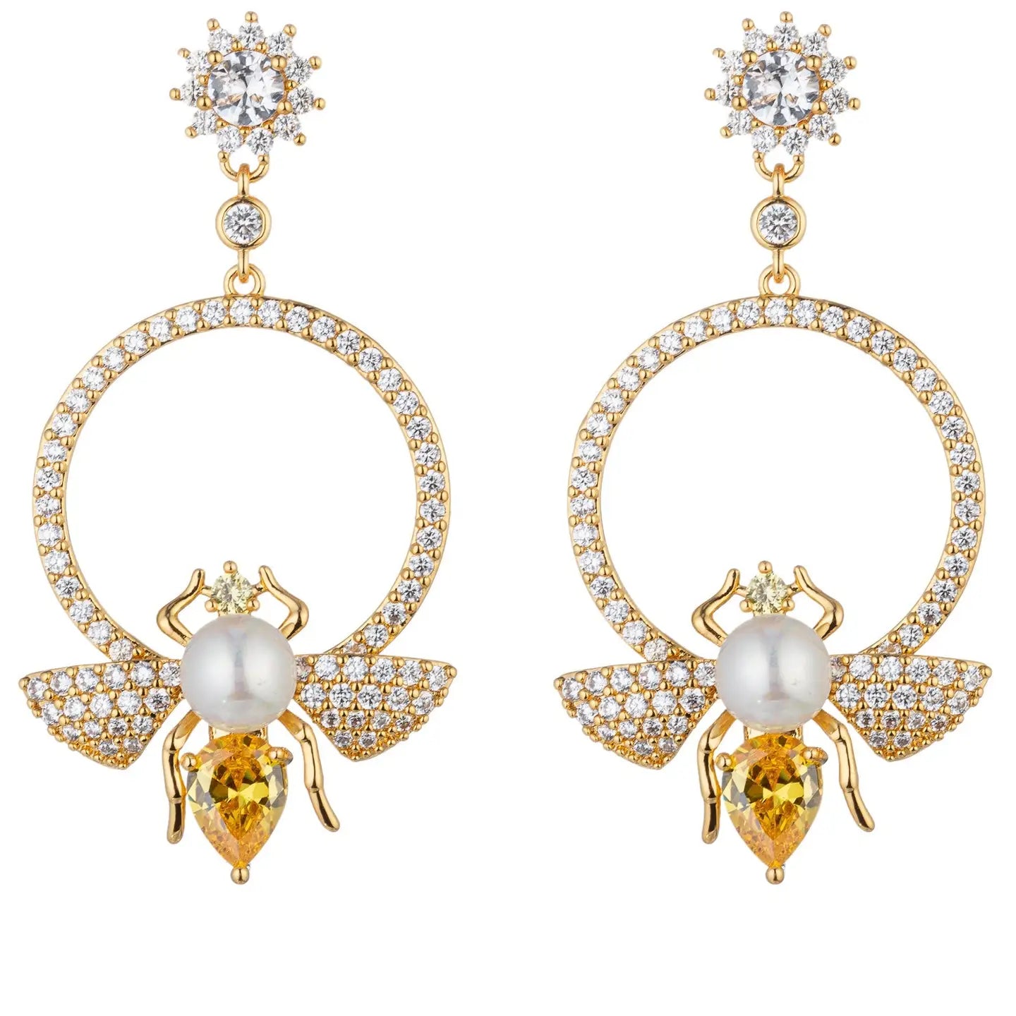 Rhinestone Bee Drop Earrings