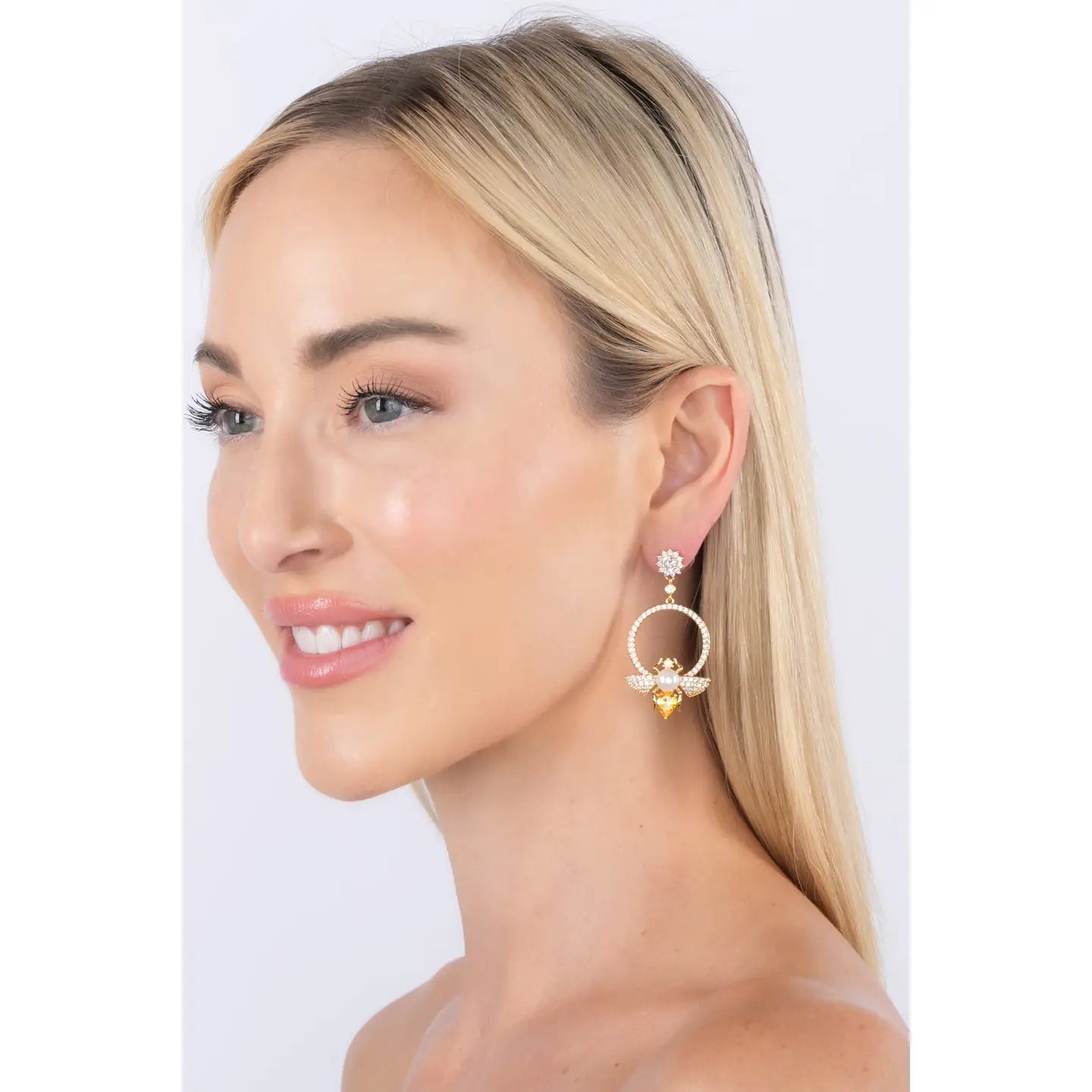 Rhinestone Bee Drop Earrings