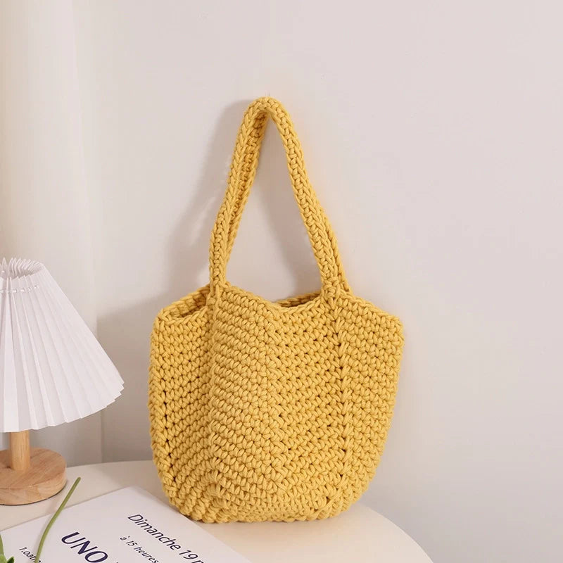 Summer Woven Bucket Bag- Yellow