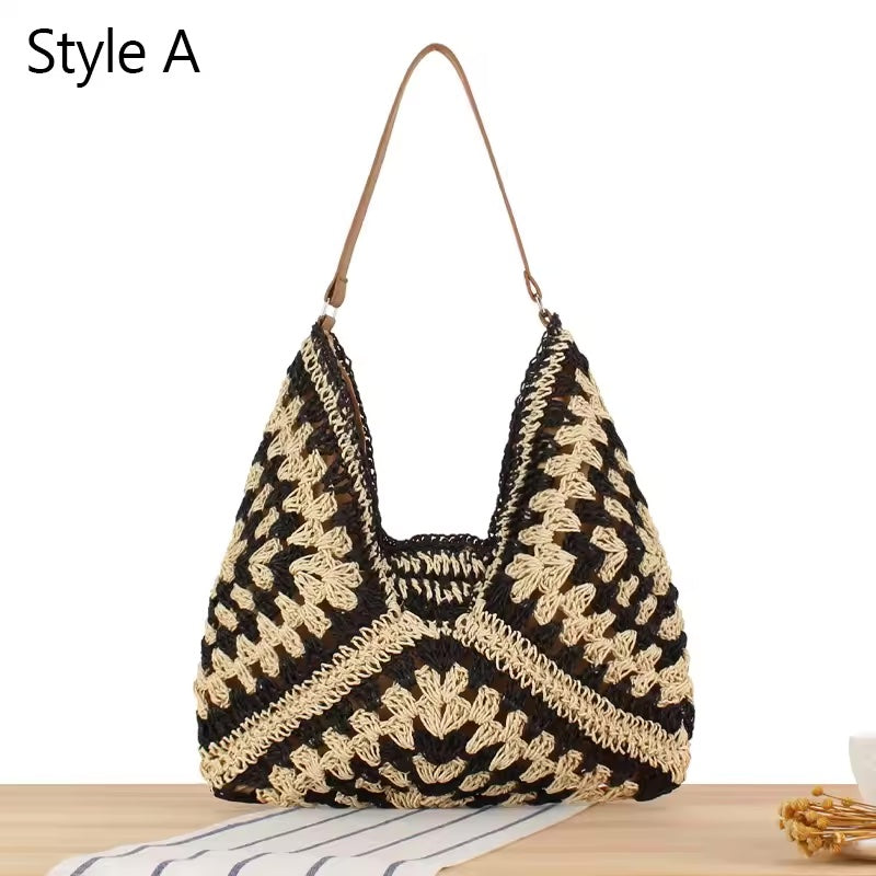 Woven Gypsy Shoulder Bag- Black/ Tan