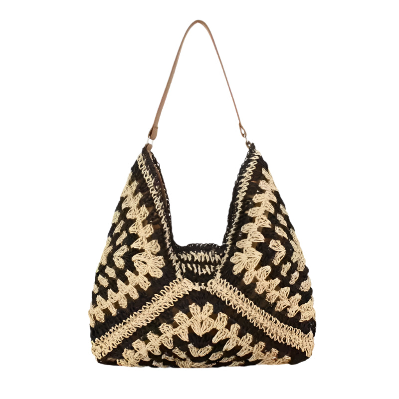 Woven Gypsy Shoulder Bag- Black/ Tan