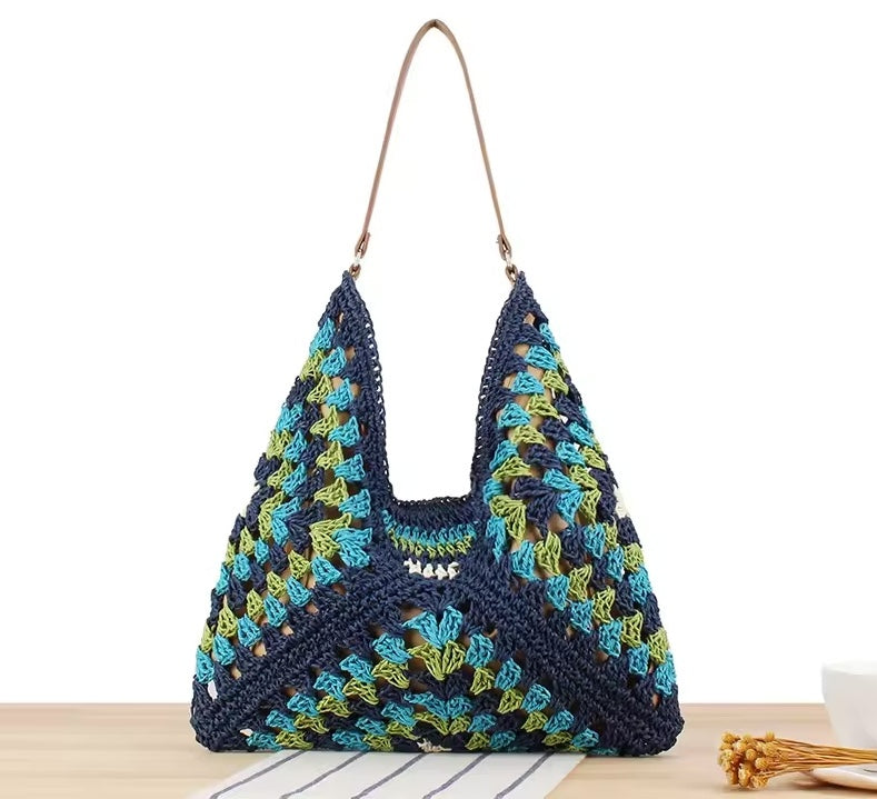 Woven Gypsy Shoulder Bag- Blue