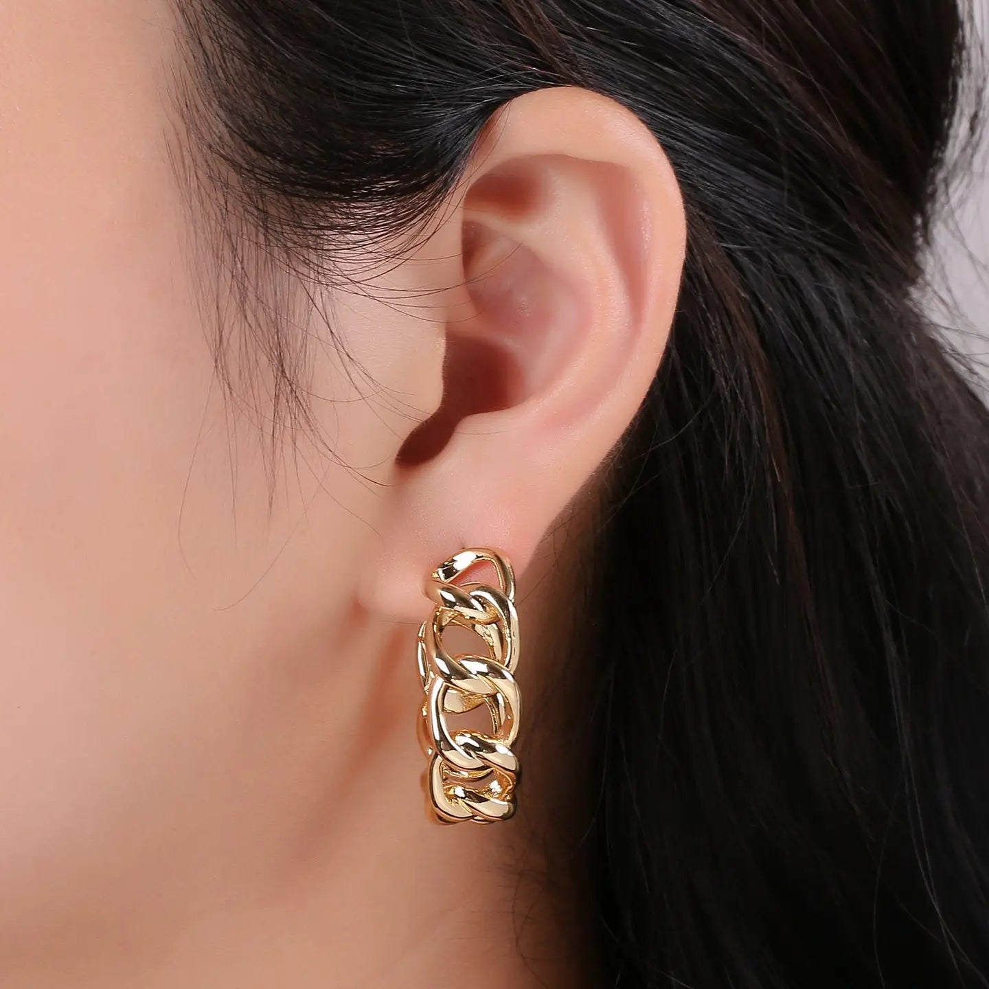 Chunky Gold Link Hoop Earrings