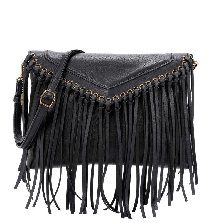 Vegan Fringe Crossbody- Black