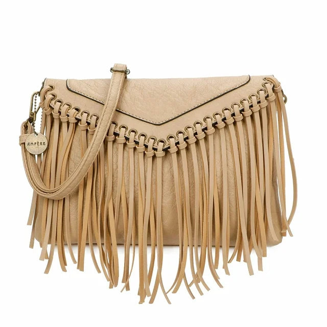 Vegan Fringe Crossbody- Tan