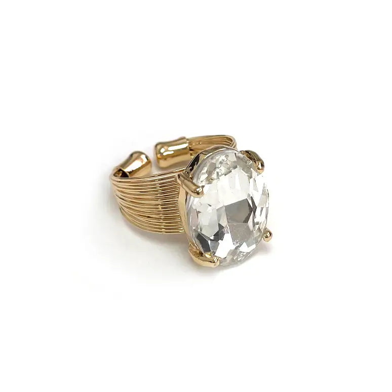 Solitaire Wire Ring- Clear & Gold