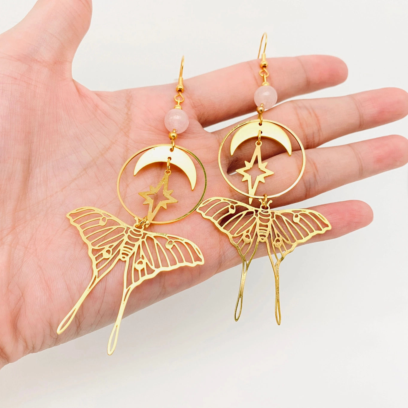 Bohemian Moon & Star Moth Earrings