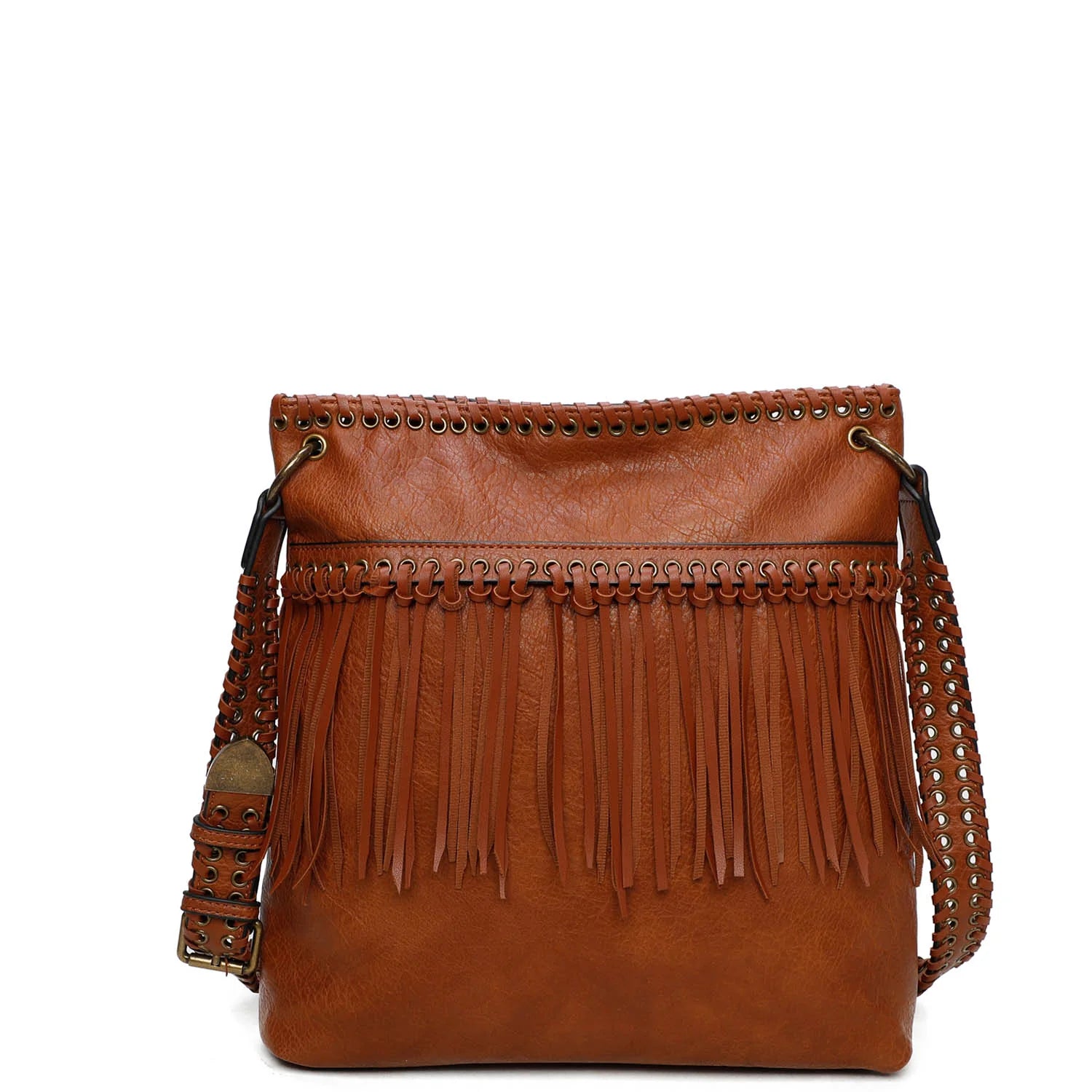 Large Vegan Fringe Bag- Cognac