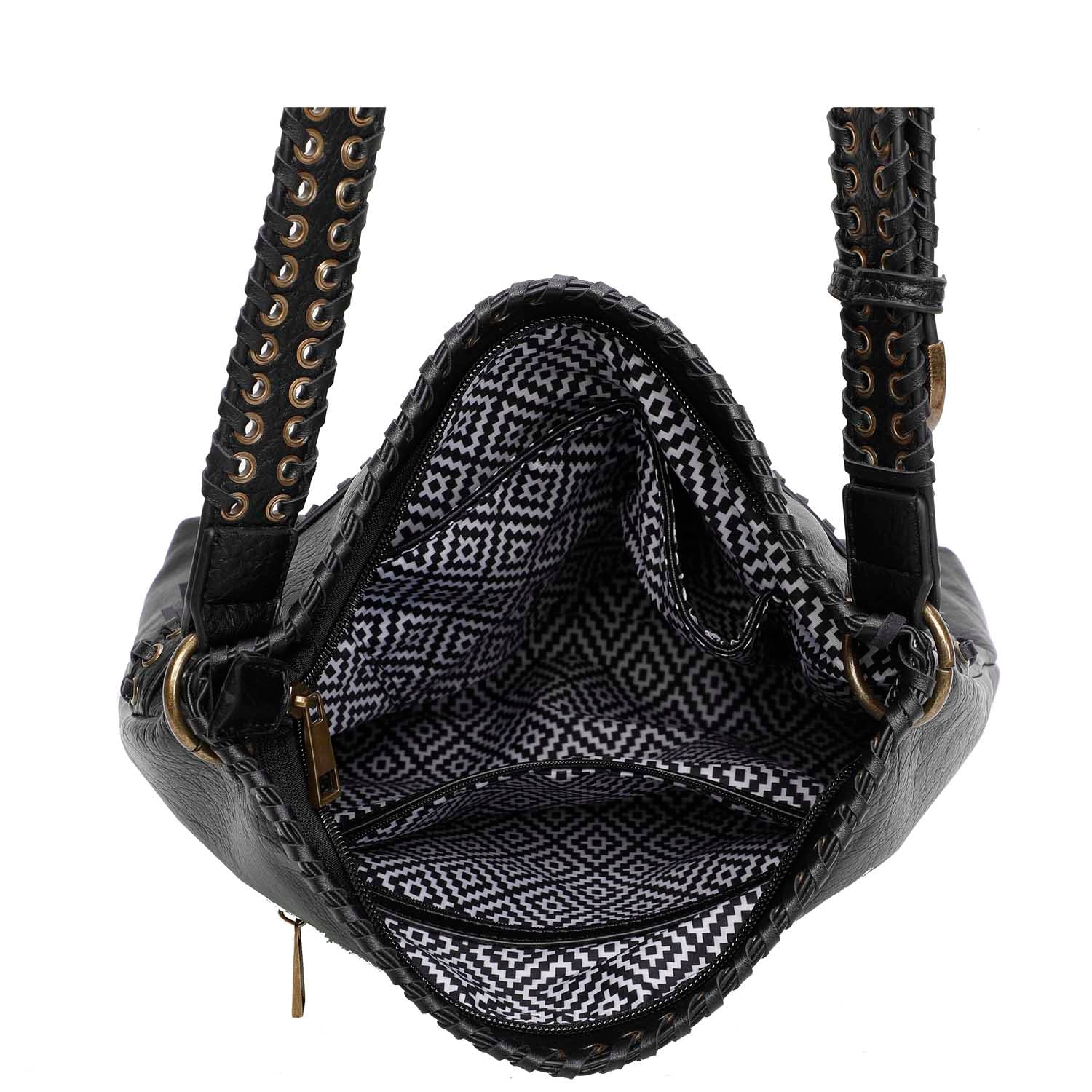 Large Vegan Fringe Bag- Black