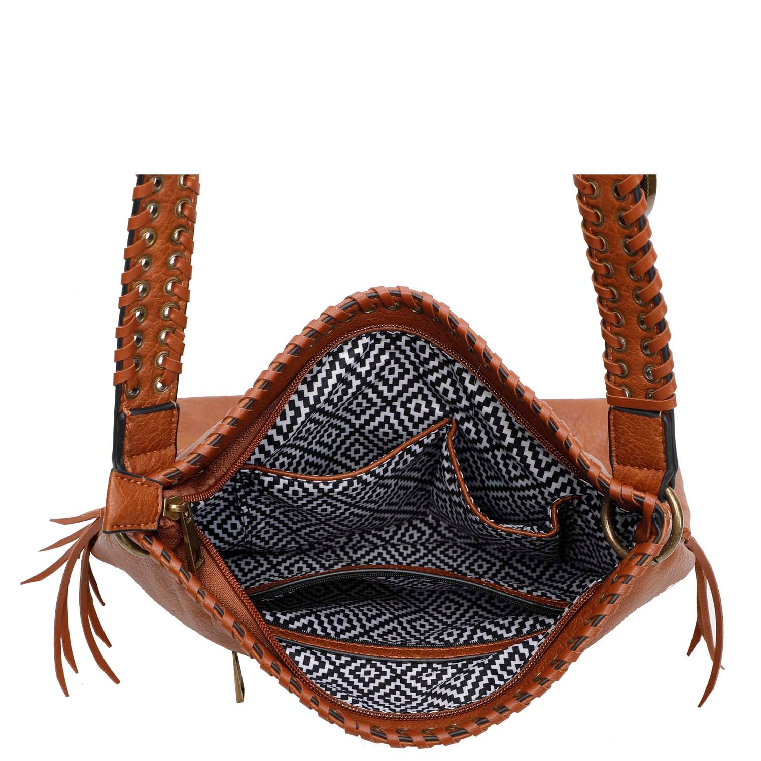 Large Vegan Fringe Bag- Cognac