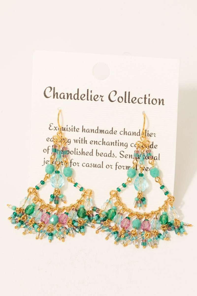 Beaded Chandelier Earrings- Mint