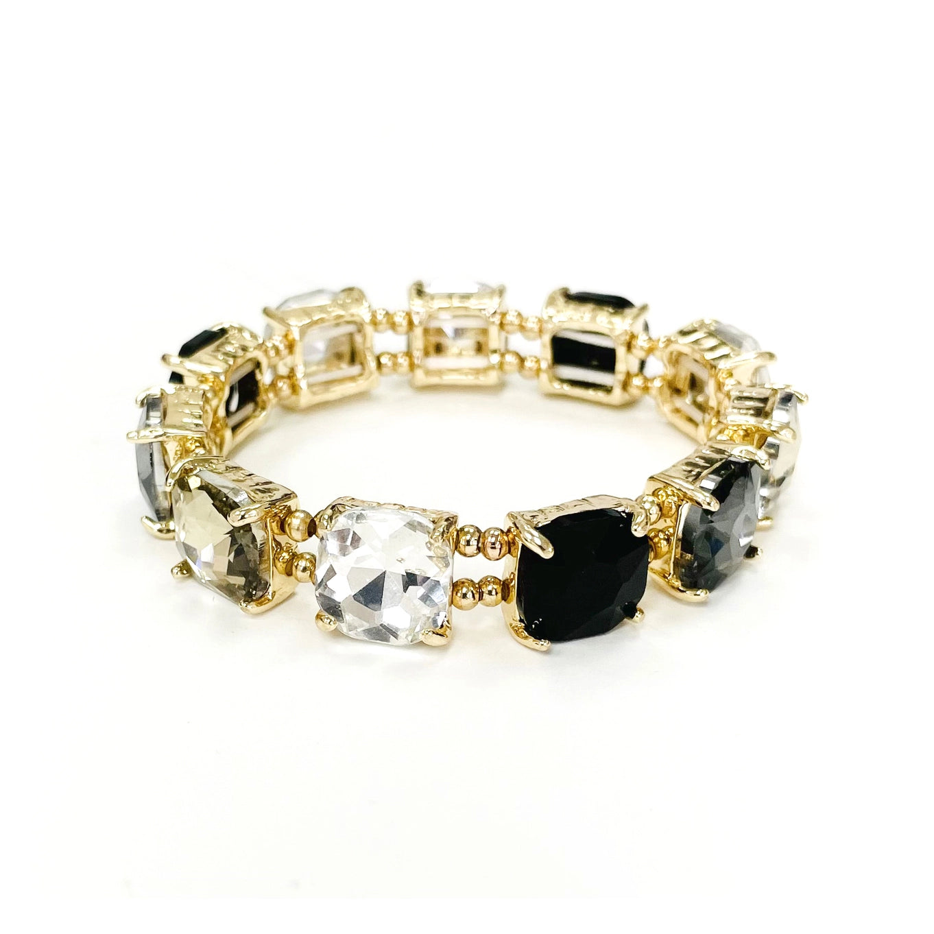 Chunky Crystal Stretch Bracelet- Black & Clear