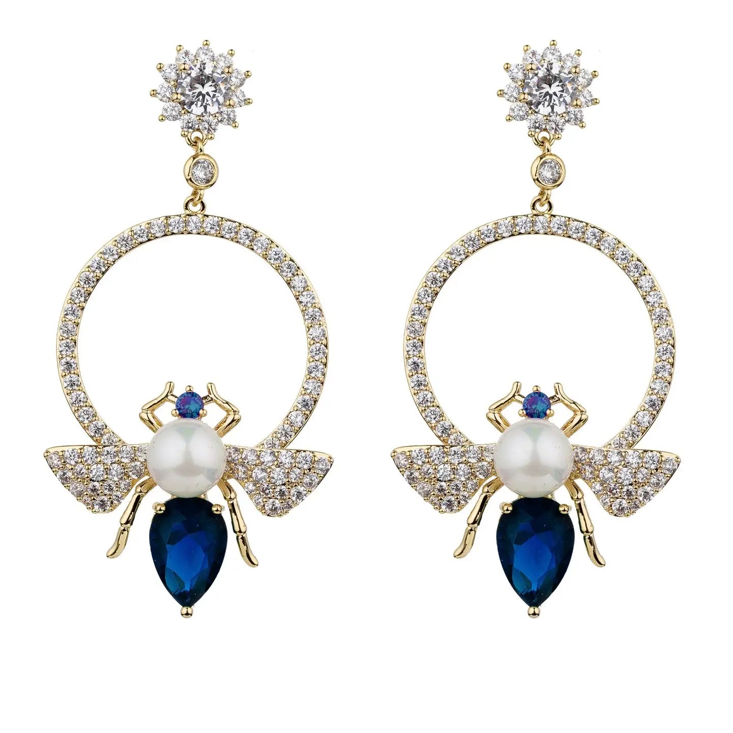 Rhinestone Bee Drop Earrings