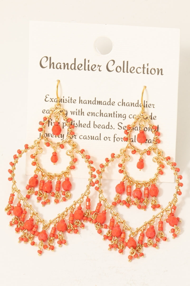 Beaded Chandelier Earrings- Rust