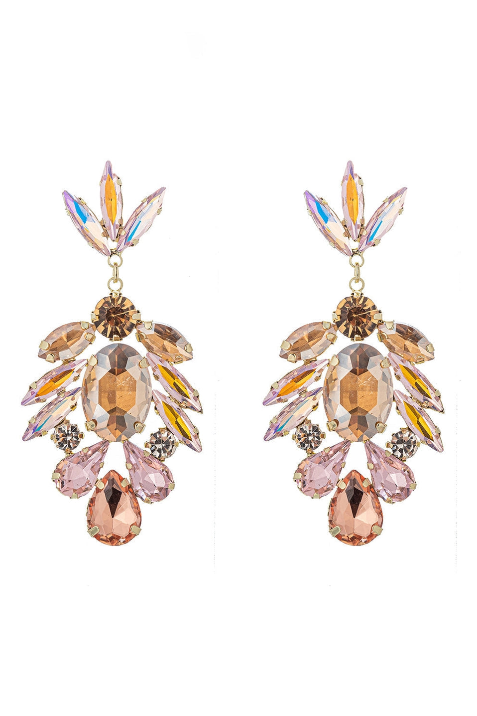 Crystal Sunset Statement Earrings- Pink