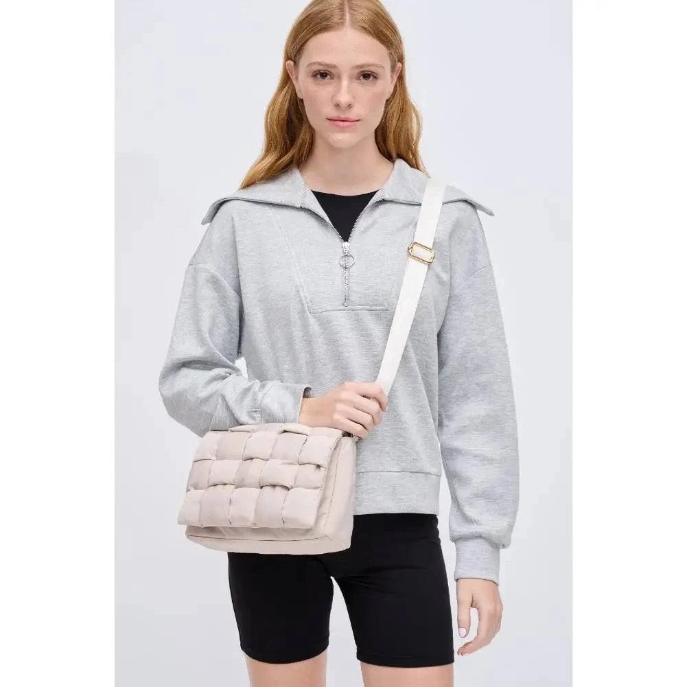 Quilted Foldover Flap Crossbody Bag- Stone