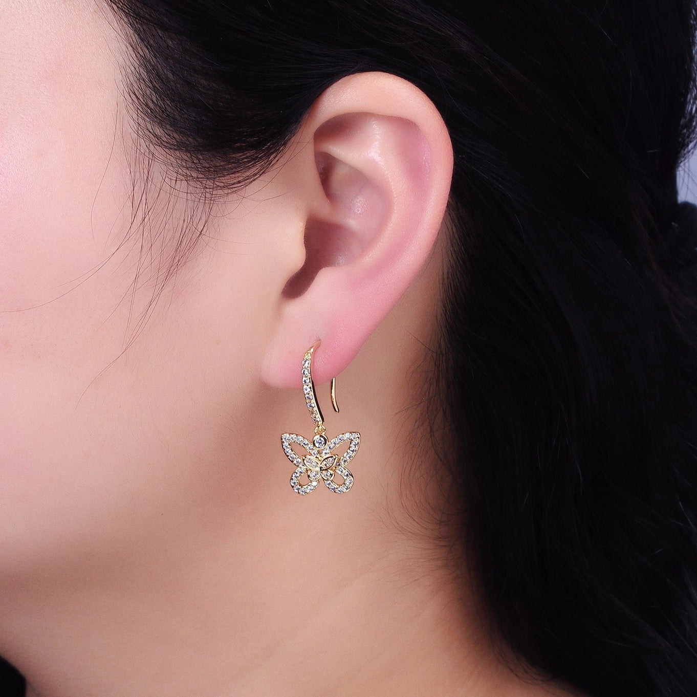 Double Butterfly Drop Earrings-Silver
