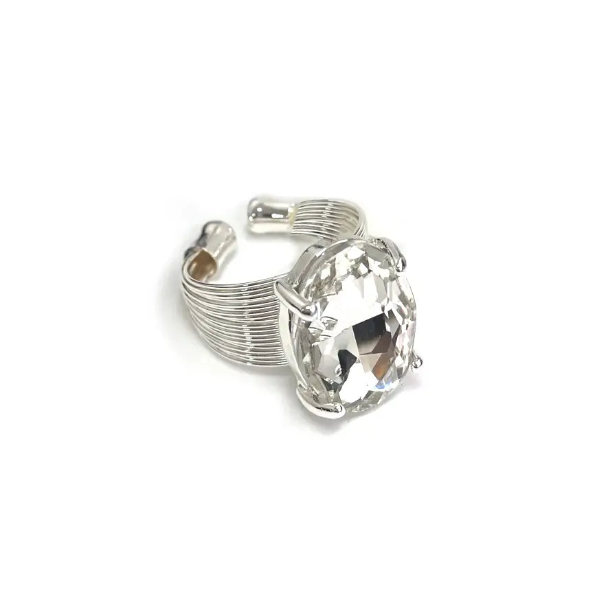 Solitaire Wire Ring- Clear & Silver