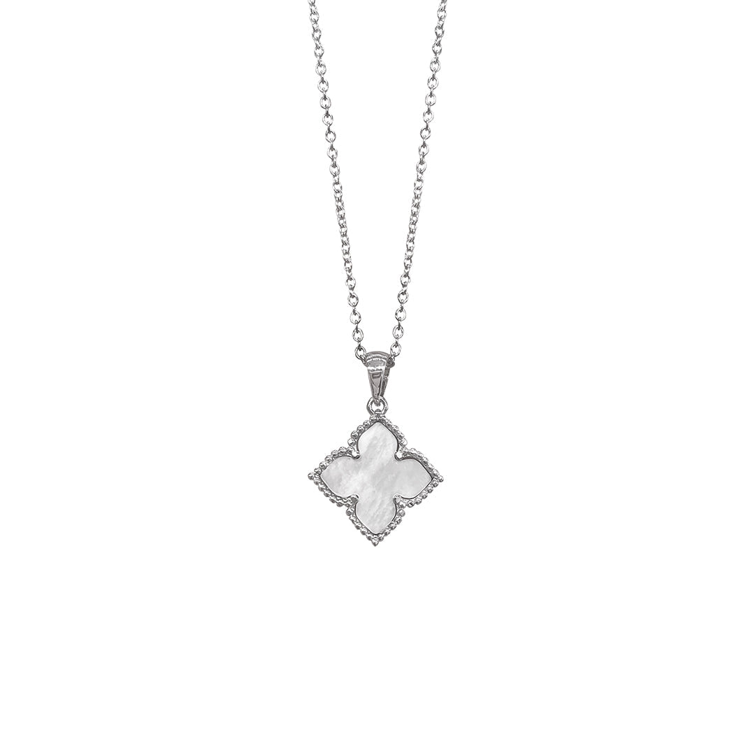 Mother of Pearl Clover Necklace-Silver