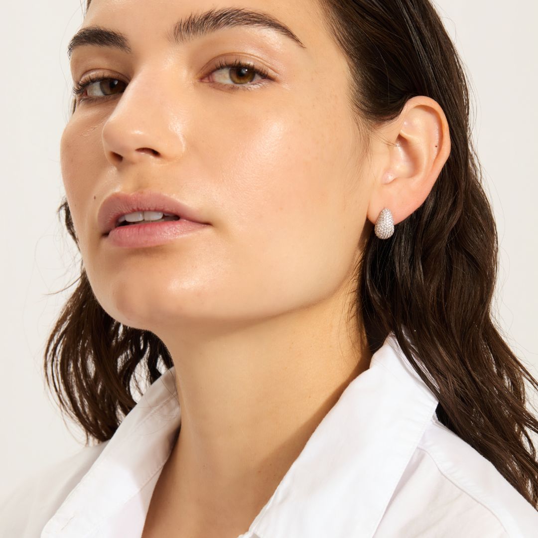 Teardrop Pave Earrings- Silver