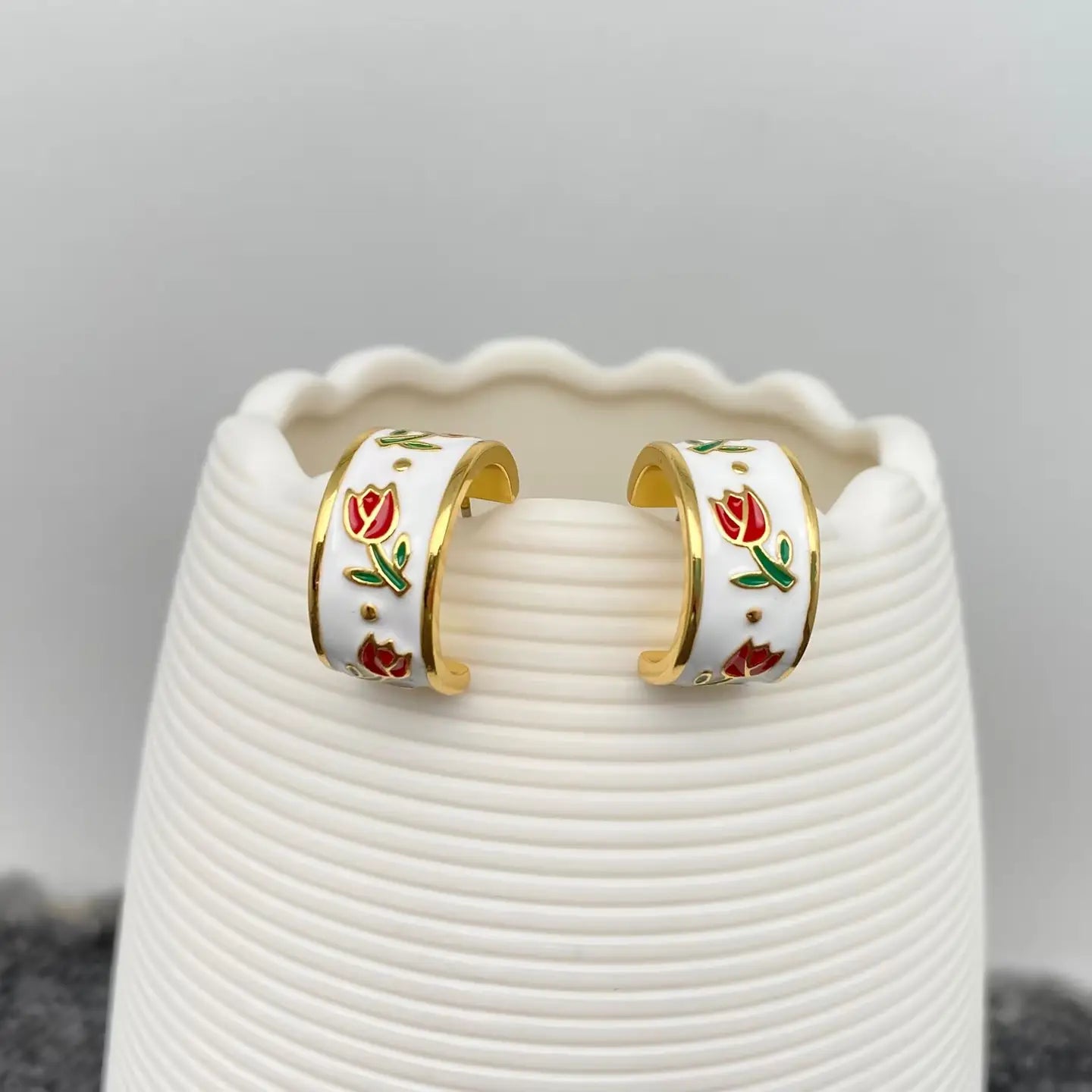 Enamel Tulip Hoop Earrings