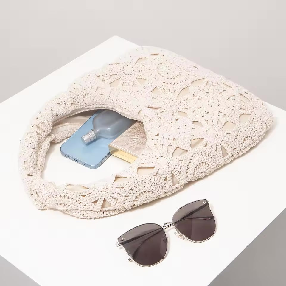 Hamptons Crochet Shoulder Bag- White